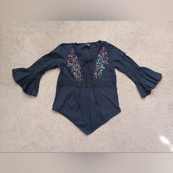 Women's Her Style Embroidered Maternity Blouse - Black Multi (Large) - Picture 3 of 5